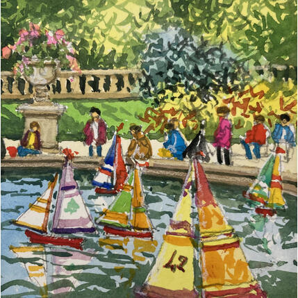 Gemälde Les pirates au jardin von Decoudun Jean charles | Gemälde Figurativ Aquarell Urban