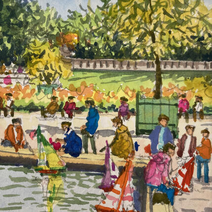 Gemälde Les enfants à Paris von Decoudun Jean charles | Gemälde Figurativ Aquarell Urban