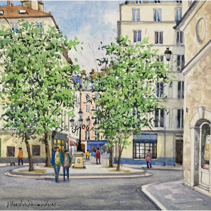 Gemälde La place Furstenberg von Decoudun Jean charles | Gemälde Figurativ Aquarell Urban