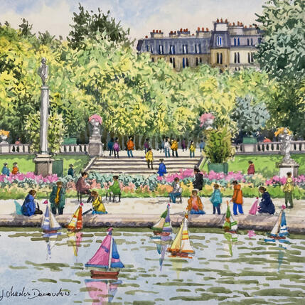 Gemälde Printemps au Luxembourg von Decoudun Jean charles | Gemälde Figurativ Aquarell Urban