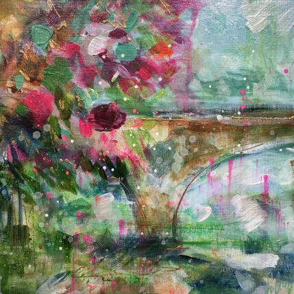 Peinture Le pont fleuri  par Solveiga | Tableau Figuratif Acrylique Paysages, Scènes de vie, Urbain