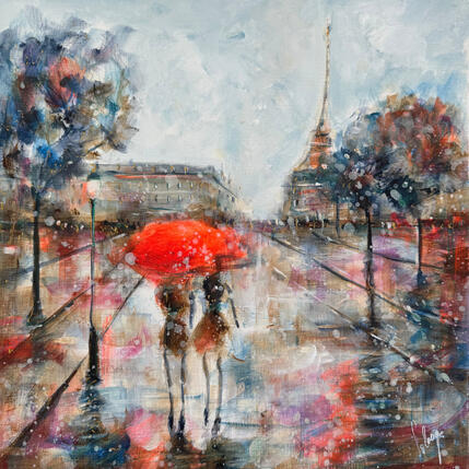 Peinture Les amoureux à Paris  par Solveiga | Tableau Figuratif Acrylique