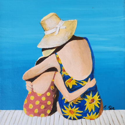 Gemälde Avec Maman von Sie Evelyne | Gemälde Figurativ Acryl Alltagsszenen