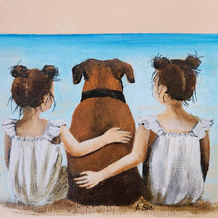 Gemälde Notre meilleur ami von Sie Evelyne | Gemälde Figurativ Acryl Alltagsszenen