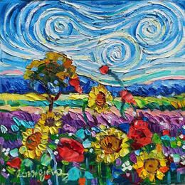 Painting Sunny fields and Vibrant Gale by Georgieva Vanya | Painting Figurative Oil Landscapes