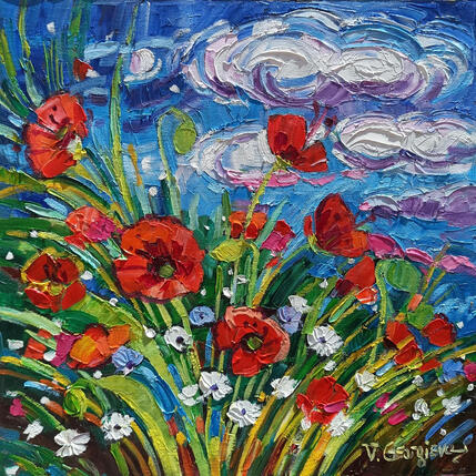 Peinture Where Poppies Meet the Wind par Georgieva Vanya | Tableau Figuratif Huile Paysages