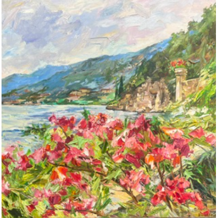 Painting Lac de Côme by Novokhatska Olga | Painting Figurative Acrylic, Oil Urban