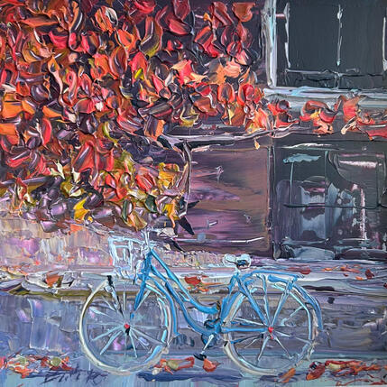 Painting bicycle dreams in fall by Rodrigues Bené | Painting Figurative Acrylic Pop icons, Urban
