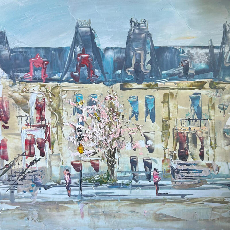 Painting waiting by Rodrigues Bené | Painting Figurative Urban Acrylic
