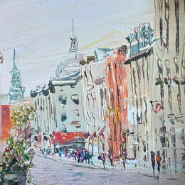 Painting sidewalk symphony by Rodrigues Bené | Painting Figurative Acrylic Urban