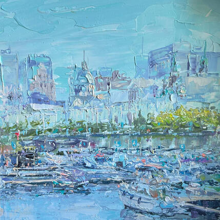 Painting between water and skyline by Rodrigues Bené | Painting Figurative Acrylic Urban