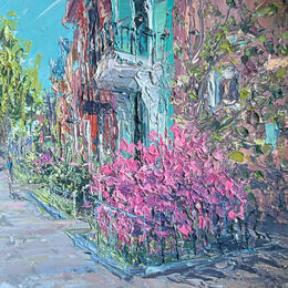 Peinture streets in bloom par Rodrigues Bené | Tableau Figuratif Acrylique Urbain