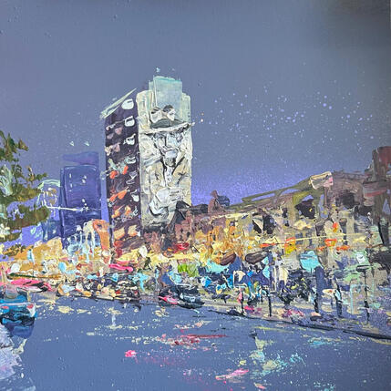 Painting midnight cafés by Rodrigues Bené | Painting Figurative Acrylic Urban