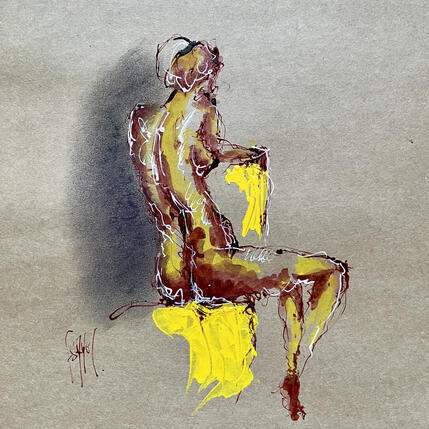 Painting Flore by Sahuc François | Painting Figurative Ink, Watercolor Minimalist, Nude, Pop icons