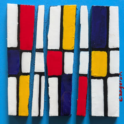 Gemälde Bc5 hommage Mondrian bleu von Langeron Luc | Gemälde Materialismus Acryl, Harz, Holz