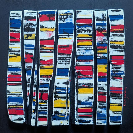 Gemälde Bc8 hommage Mondrian variante von Langeron Luc | Gemälde Materialismus Acryl, Harz, Holz