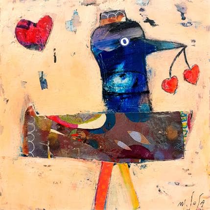 Gemälde L'oiseau à coeur von De Sousa Miguel | Gemälde Art brut Alltagsszenen