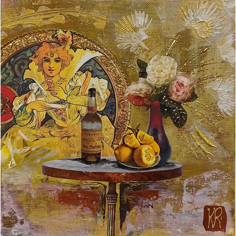 Painting Un petit verre by Romanelli Karine | Painting Figurative Acrylic Gluing