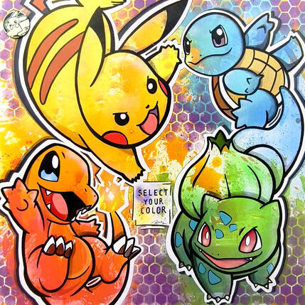 Painting Kanto starter by Rocky Chaplin | Painting Pop-art Acrylic, Graffiti Child, Pop icons