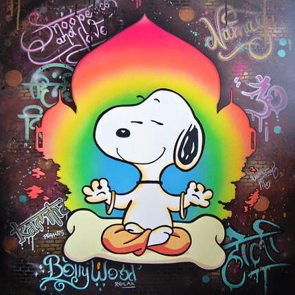 Painting Snoopeace and love  by Rocky Chaplin | Painting Pop-art Acrylic, Graffiti Pop icons