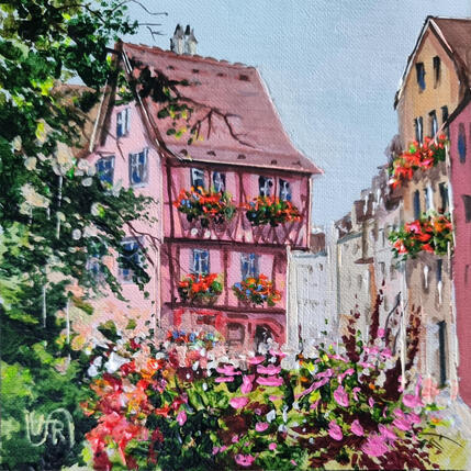 Painting Pink house Colmar by Rasa | Painting Figurative Acrylic Urban