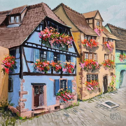 Painting Blue house by Rasa | Painting Figurative Acrylic Urban