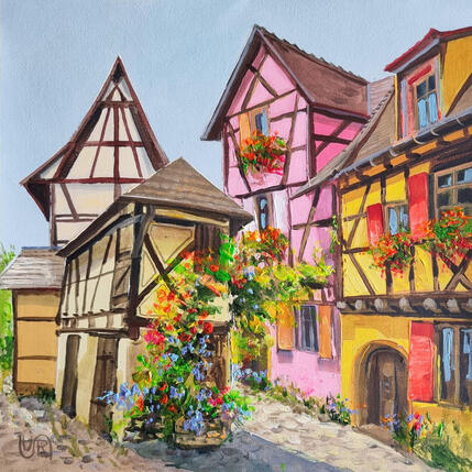 Painting Eguisheim, Alsace by Rasa | Painting Figurative Acrylic Urban