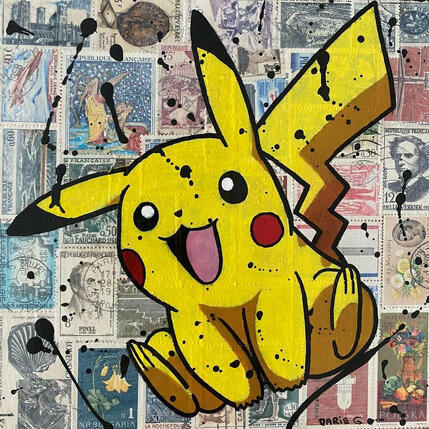 Painting Pikachu bondissant by Marie G.  | Painting Pop-art Acrylic, Gluing, Wood Pop icons