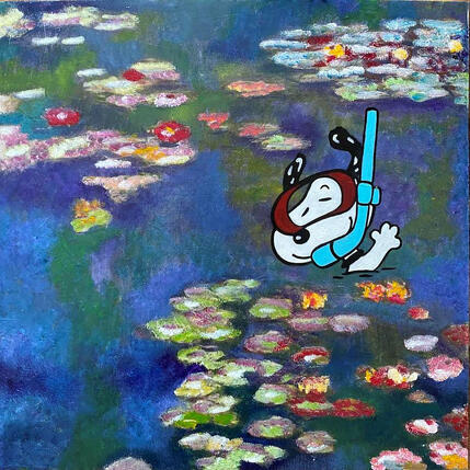 Painting F4 Snoopy dans les nymphéas by Marie G.  | Painting Pop-art Acrylic, Wood Pop icons