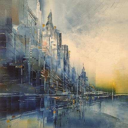 Painting L'église bleue by Levesque Emmanuelle | Painting