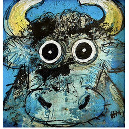 Painting Blue bull by Maury Hervé | Painting Raw art Acrylic, Ink Animals