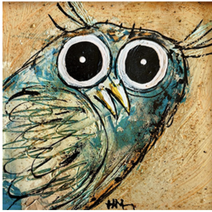 Painting Hibou bleu by Maury Hervé | Painting Raw art Acrylic, Ink Animals