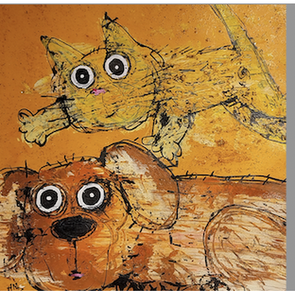 Gemälde Chien et chat von Maury Hervé | Gemälde Art brut Acryl, Sand Tiere