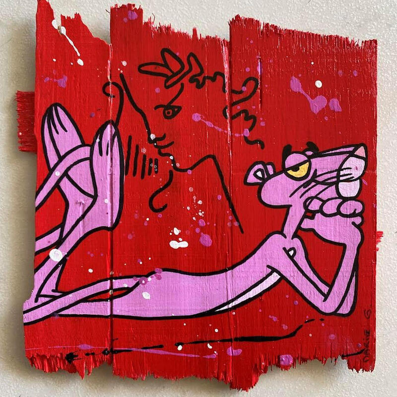 Painting F2 la panthère et Cocteau by Marie G. | Painting Pop-art Pop icons Wood Acrylic