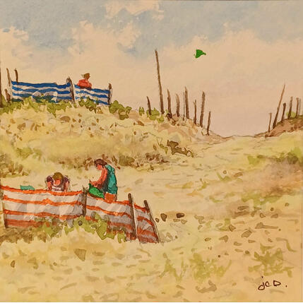 Painting Les plages du Nord by Decoudun Jean charles | Painting Figurative Watercolor Urban