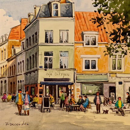 Painting Le café citoyen by Decoudun Jean charles | Painting