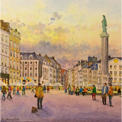 Painting Féérie Lilloise by Decoudun Jean charles | Painting Figurative Watercolor Urban