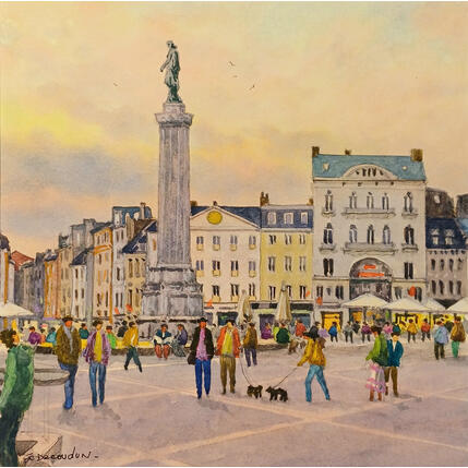 Painting Un soir à Lille by Decoudun Jean charles | Painting Figurative Watercolor Urban