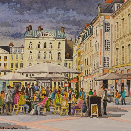 Painting Lille, les amis de la grand' place by Decoudun Jean charles | Painting Figurative Watercolor Urban