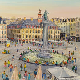Peinture Lille - Soir d'octobre à Lille par Decoudun Jean charles | Tableau Figuratif Aquarelle Urbain
