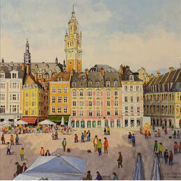 Peinture Lille - Vue des immeubles par Decoudun Jean charles | Tableau Figuratif Aquarelle Urbain