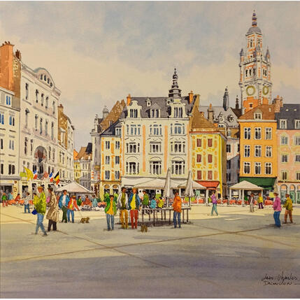 Painting Lille - La Grand Place by Decoudun Jean charles | Painting Figurative Watercolor Urban