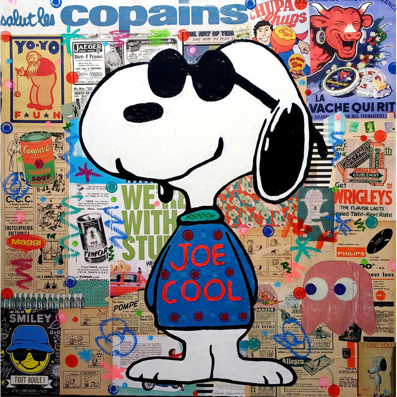 Peinture Snoopy cool vintage par Kikayou | Tableau Pop-art Graffiti Acrylique Collage