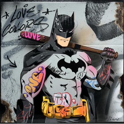 Painting Batte Batman by Lemoine Mael | Painting Pop-art Acrylic, Graffiti Pop icons