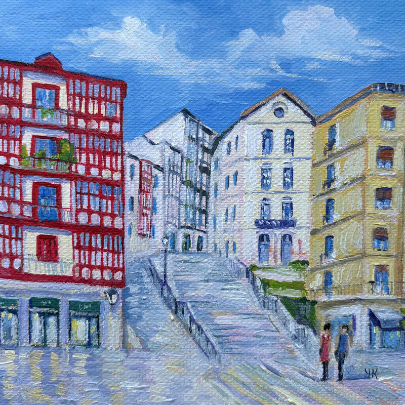 Painting Plaza Miguel de Unamuno by Kochevykh Yulia | Painting Figurative Landscapes Urban Architecture Oil