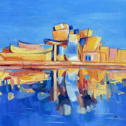 Painting Le musée Guggenheim la nuit by Kochevykh Yulia | Painting Figurative Oil Architecture, Landscapes, Urban