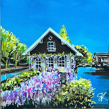 Gemälde La maison et la glycine violette à Strasbourg von Touras Sophie-Kim | Gemälde Realismus Acryl Architektur, Landschaften, Urban