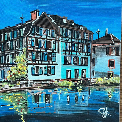 Painting Colombages au bord de l'ill a Strasbourg by Touras Sophie-Kim | Painting Realism Oil Architecture, Landscapes, Urban