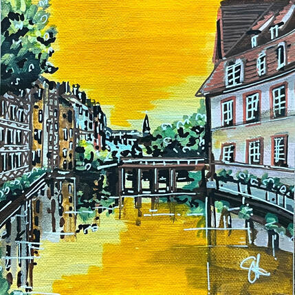 Painting Coucher de soleil sur la petite France à Strasbourg by Touras Sophie-Kim | Painting Realism Acrylic Architecture, Landscapes, Urban