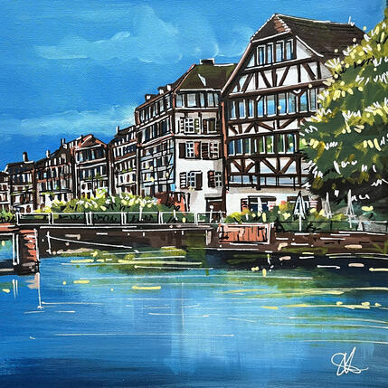 Painting Reflets depuis le pont St Martin à Strasbourg by Touras Sophie-Kim | Painting Realism Oil Architecture, Landscapes, Urban